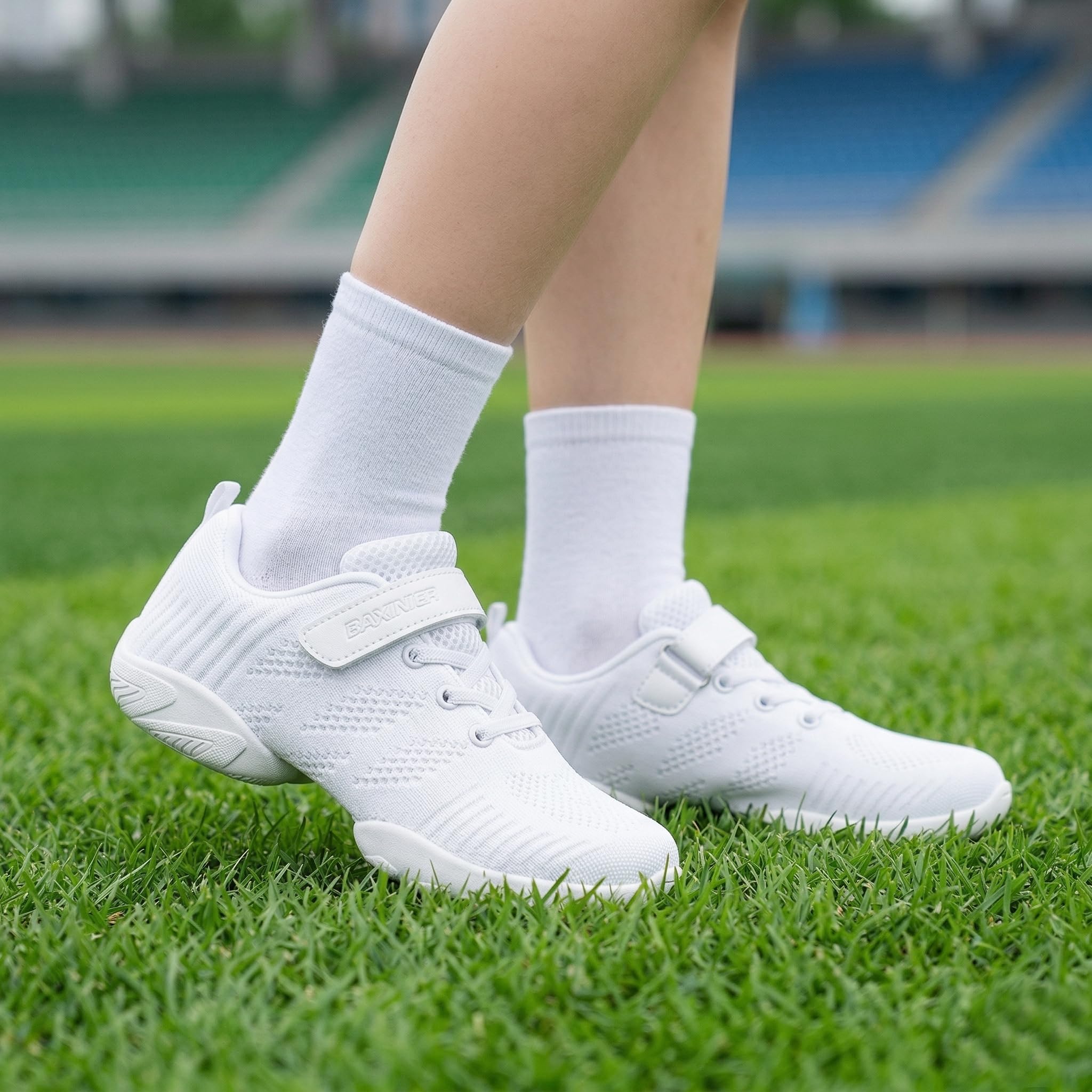 BAXINIER Girls White Cheerleading Dance Shoes Breathable Youth Cheer Competition Sneakers Athletic Training Tennis Shoes