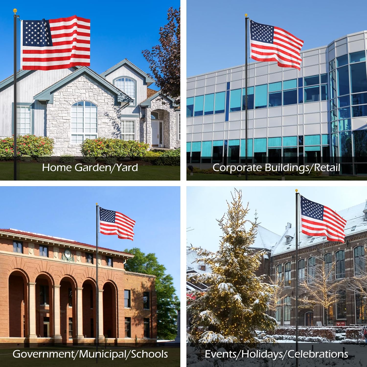 Dyna-Living Flag Pole Kit 12 Gauge 25 FT Heavy Duty Flagpole Aluminum Extra Thick Flag Pole for Outside House In Ground, Black Garden Flag Stand Residential Flag Poles with 3 * 5 FT USA Flag