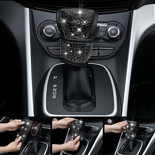 Miniatura 3 de CAR PASS 7 piezas de accesorios de automóvil brillantes para mujer, funda de volante con diamantes de imitación brillantes, cojín para cinturón de