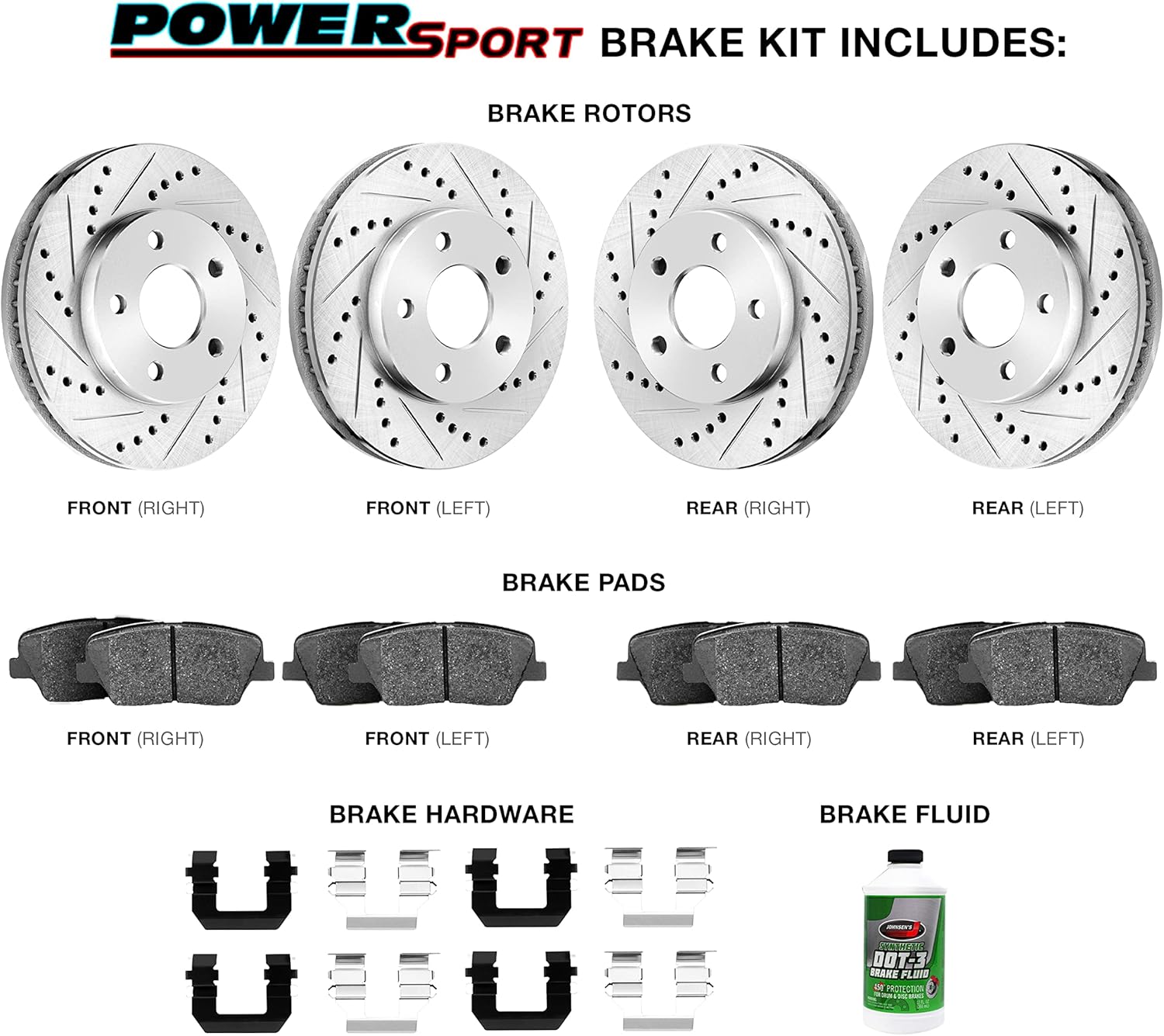 Power Sport Front Rear Brakes Pads and Rotors Kit| Brakes Rotors| Brakes and Rotors Kit Front and Rear| Ceramic Brakes and Rotors Kit|Hardware| Fit 2019-2022 BMW 330e xDrive, 330i, 330i xDrive, 430i