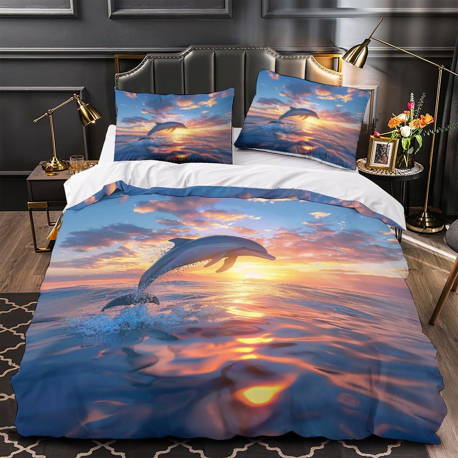 Housse de couette dauphin 220x240 cm en microfibre imprimée 3D