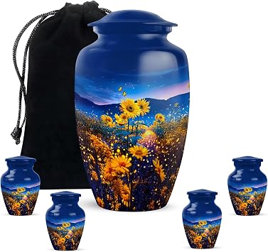Fashionzaadi Cool Sunflower Urn for Ashes Adult Male,1large+4keepsake Cremation urn for Ashes for Women, Cremation urns Adult Man Human Remains,Burial urns, urnas para cenizas humanas adultos