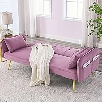 Vista 25 de HMFULE Sofá cama convertible con patas de madera maciza, tela de lino, moderno sofá futón tapizado ajustable para espacio de vida compacto, azul