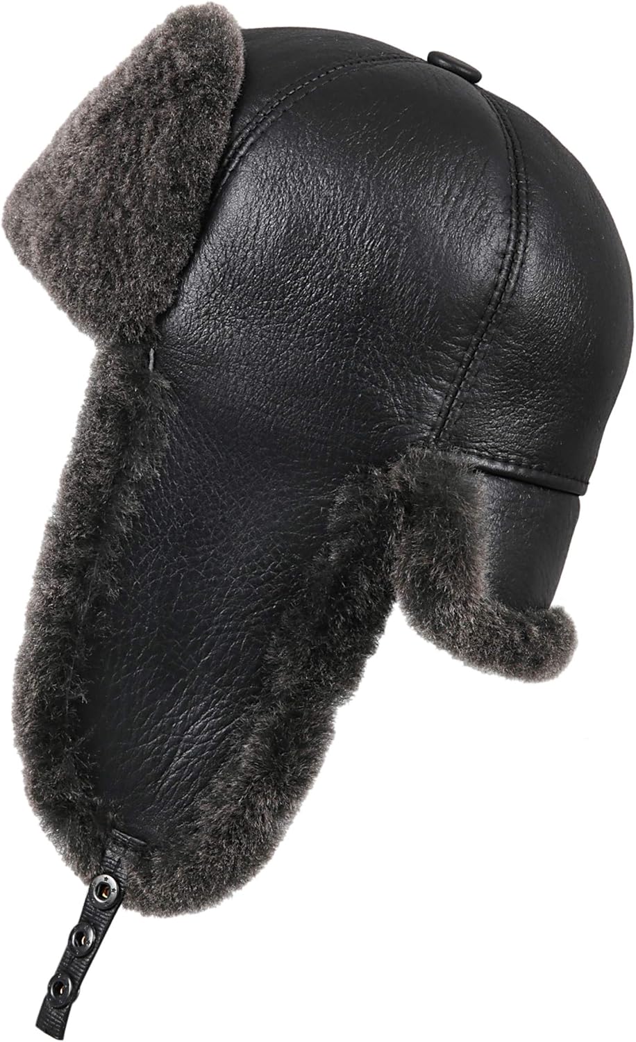 Men's Shearling Sheepskin 6 Panel Russian Ushanka Fur Hat