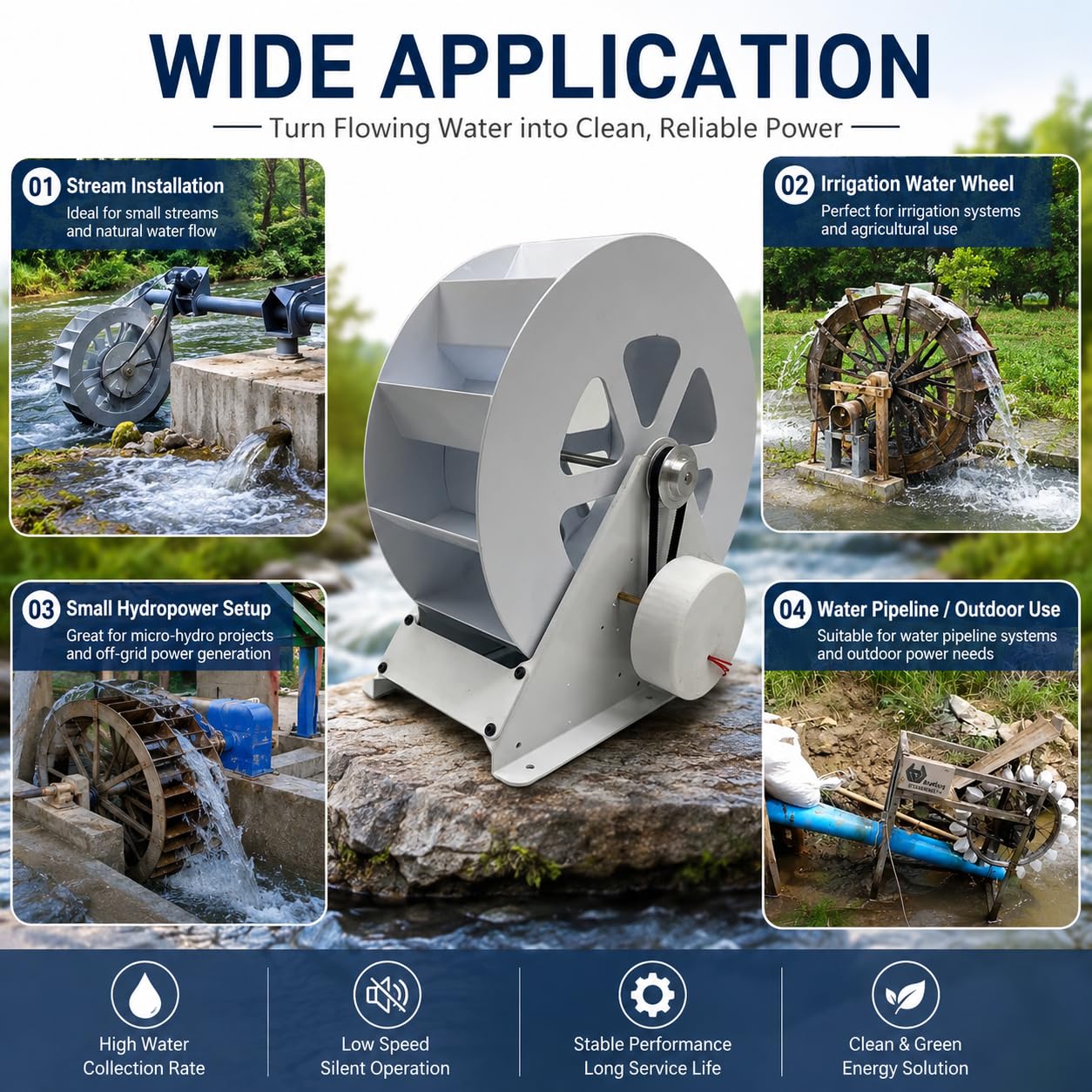 Generador de turbina de agua portátil de 100 W, kit micro hidráulico para arroyos y ríos fuera de la red con transmisión silenciosa para una solución de energía sostenible