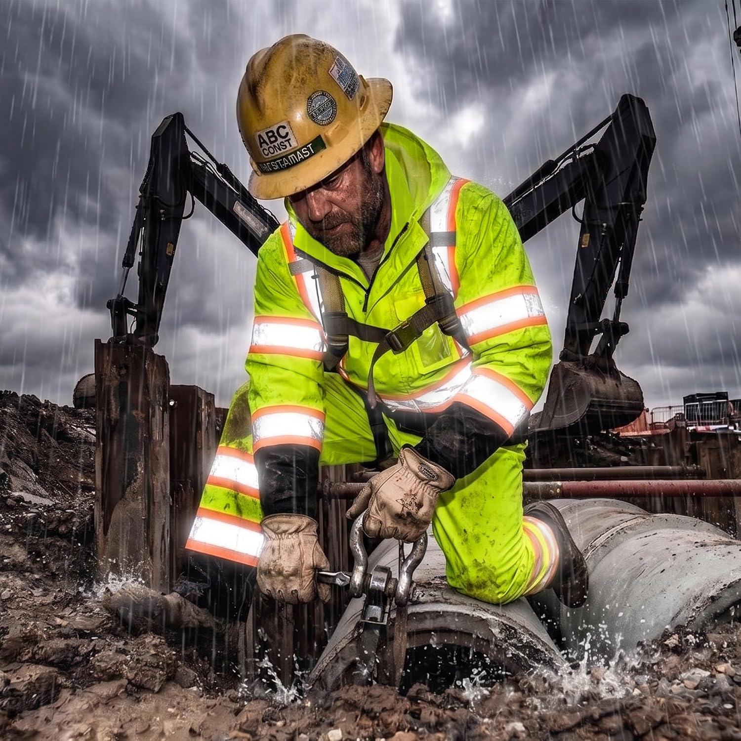 Hi Vis Rain Suits for Men Waterproof Heavy Duty High Visibility Rain Gear Class 3 Reflective Rain Jacket and Pants for Construction Workers, Yellow with Black Bottom L/XL