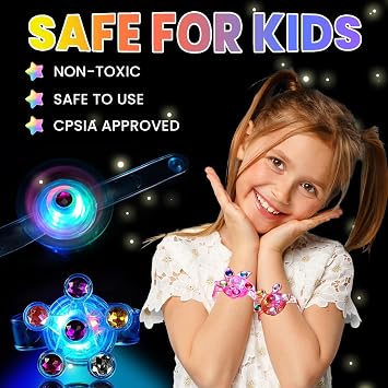 SCIONE 24 Pack LED Light Up Fidget Spinner Bracelets, Glow in The Dark Party Favors for Kids 4-8 8-12, Treasure Box Toys, Birthday Gifts, Carnival Prizes, Goodie Bags Stuffers