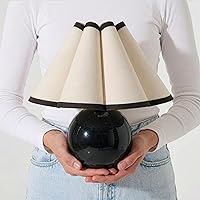 Vista 4 de Brightech Blair 10" Table Lamp - Small Modern Black Lamp with Round Natural Marble Base, Art-Deco Pleated Shade for Bedroom, Nightstand, Side Table