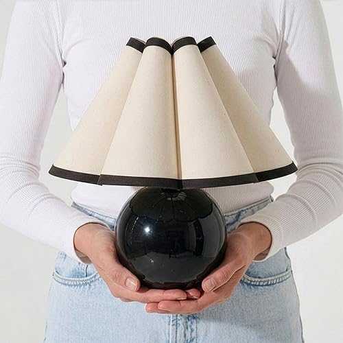 Vista 4 de Brightech Blair 10" Table Lamp - Small Modern Black Lamp with Round Natural Marble Base, Art-Deco Pleated Shade for Bedroom, Nightstand, Side Table