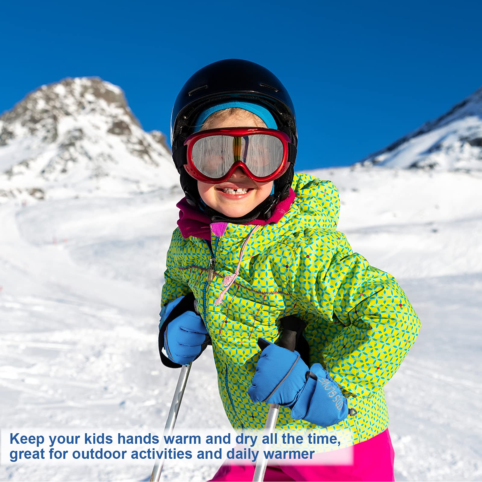 QKURT Guantes de Esquí para Niño, Manoplas Invierno Clima Frío 4-13 Años Trineo Snowboard Patinaje Ciclismo