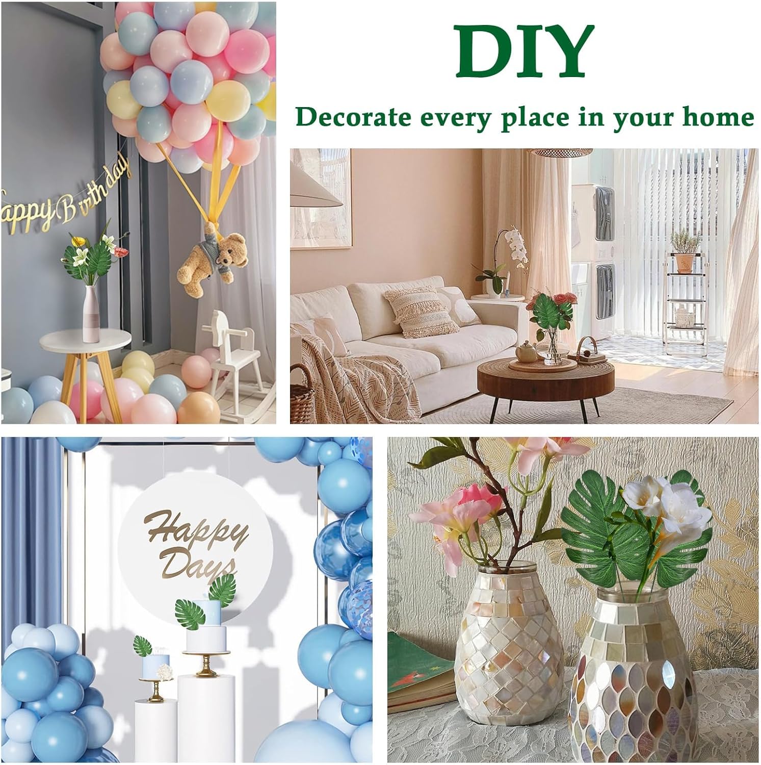 12Pcs Artificial Palm Leaves, Faux Tropical Monstera Realistic Safari Jungle Leaf for Hawaiian Luau Party, Wedding, Birthday, Jungle Beach Theme Decorations (Green) - Image 6