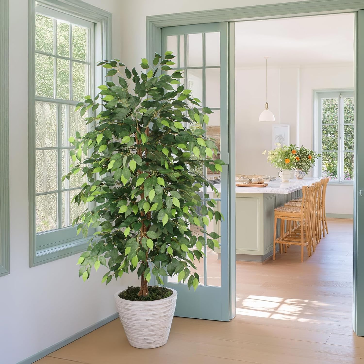 Ficus Tree Artificial 6ft, Tall Fake Tree with Realistic Leaves & Trunk, Artificial Tree for Home Office Living Room Decor Indoor Outdoor. - Image 4