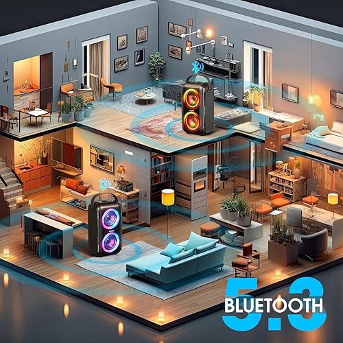 Miniatura 7 de W-KING Altavoz Bluetooth de 80 W con micrófono inalámbrico, altavoz Bluetooth portátil para fiesta, 2 controladores de rango completograves