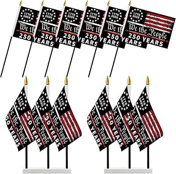 250 Anniversary Stick Flag 6pcs America Flag We The People 250 Years of Freedom 1776-2026 250th Birthday Patriotic Signs Hand Held Flags for Room House Welcome Lawn Backdrop Parade