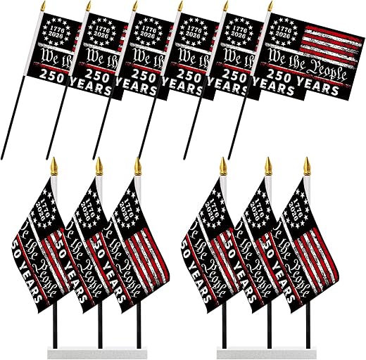 Probsin Probsin 250 Anniversary Stick Flag 6pcs America Flag We The People 250 Years of Freedom 1776-2026 250th Birthday Patriotic Signs Hand Held Flags for Room House Welcome Lawn Backdrop Parade