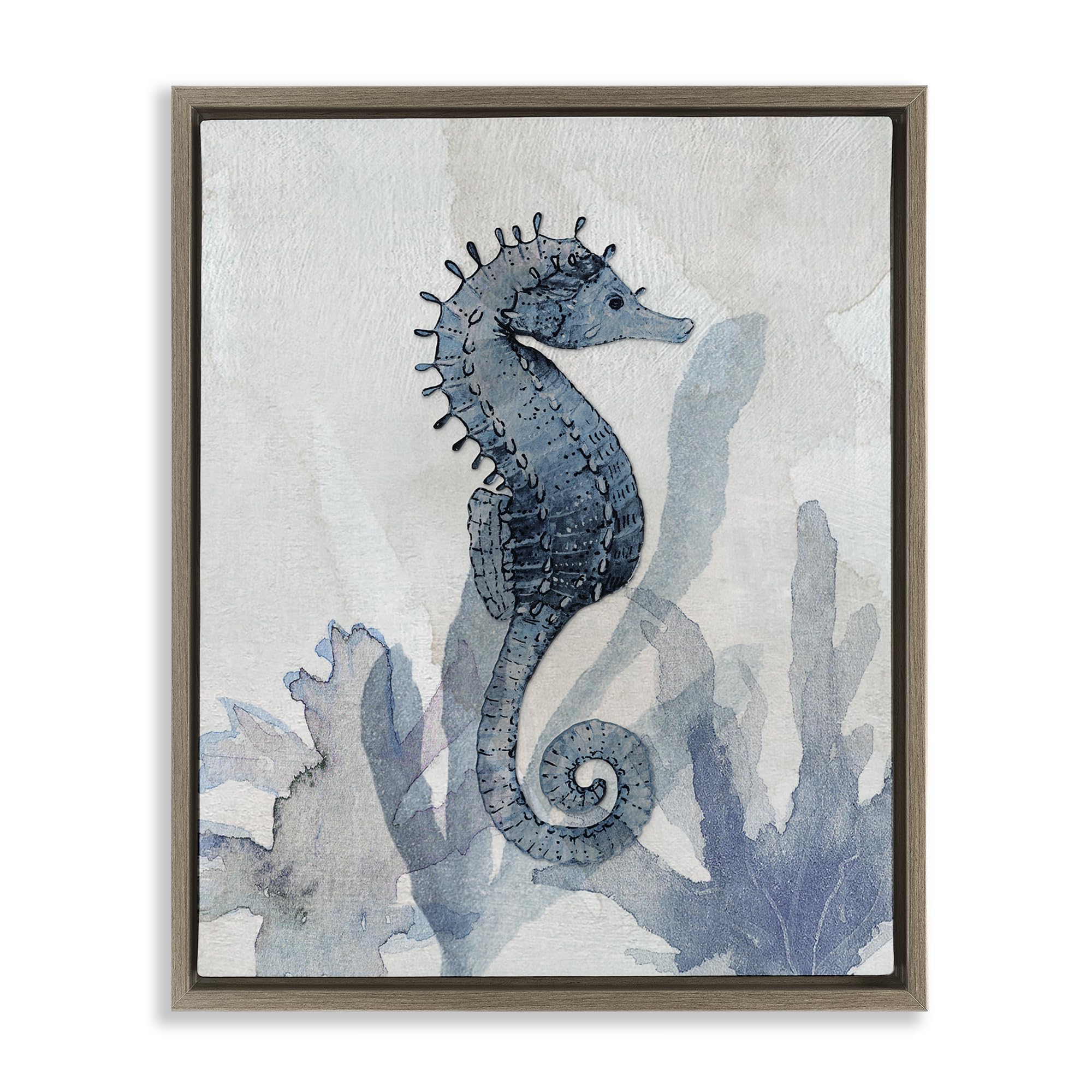 Seahorse Seaweed Nautical Coastal, 24 x 30 Inch Canvas in Floater Frame