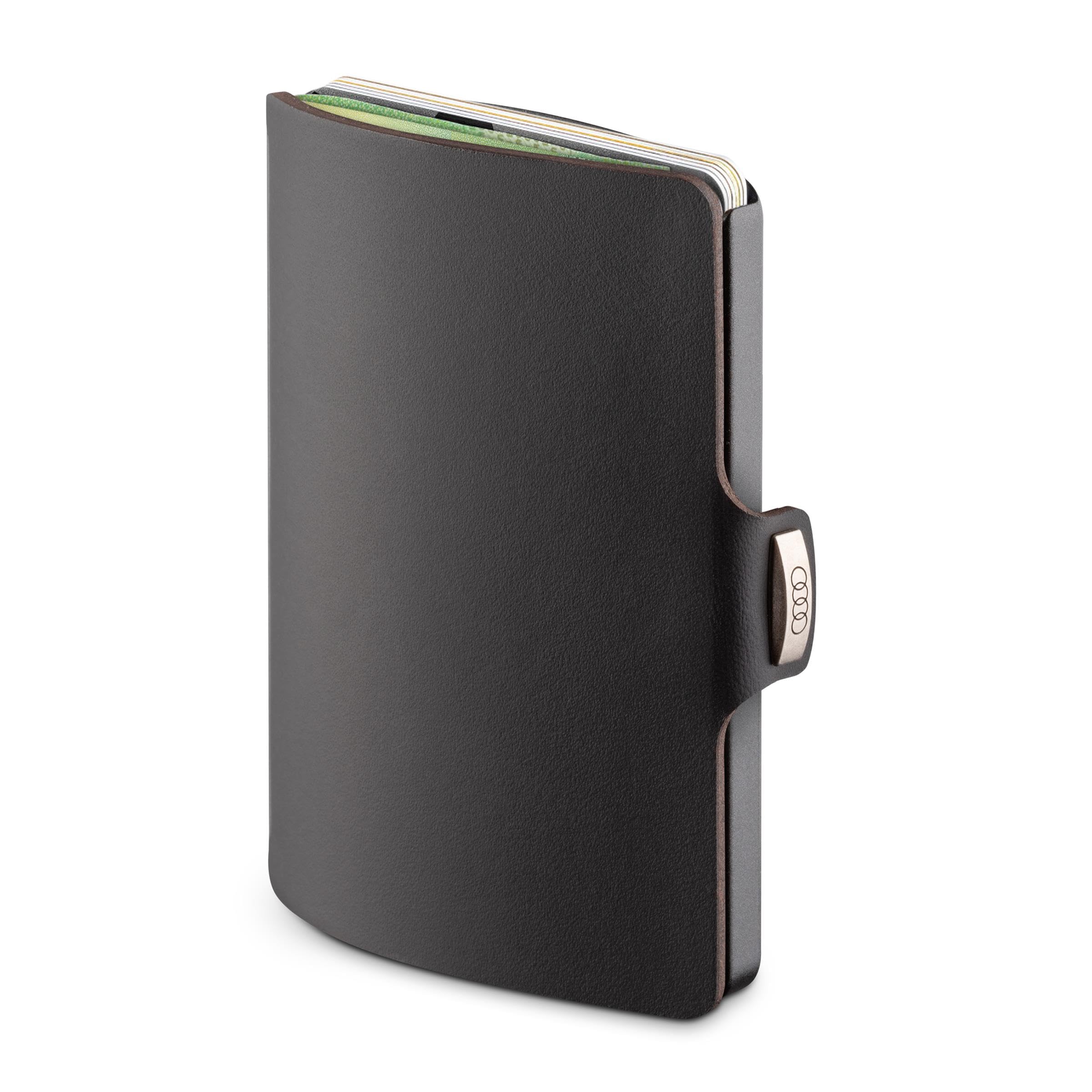 Audi 3152401300 etui na karty, portfel, portfel, etui z klamrą na banknoty, z logo, czarne, czarny, 8,8 x 6,5 x 1,6 cm, Klasyczny