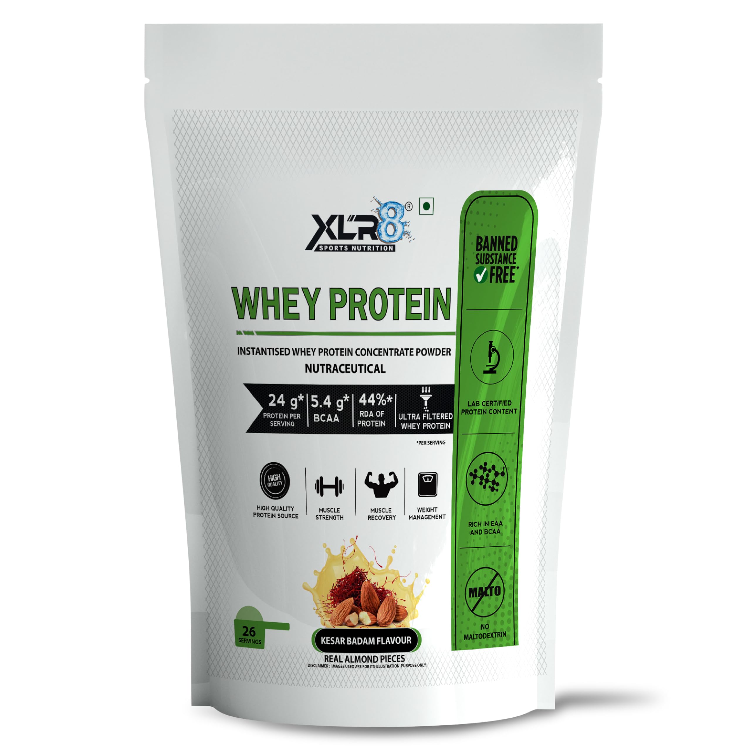 XLR8Whey Protein Powder With 24 g Protein, 5.4 g BCAA- 2 Lbs / 907 g (Kesar Badam)