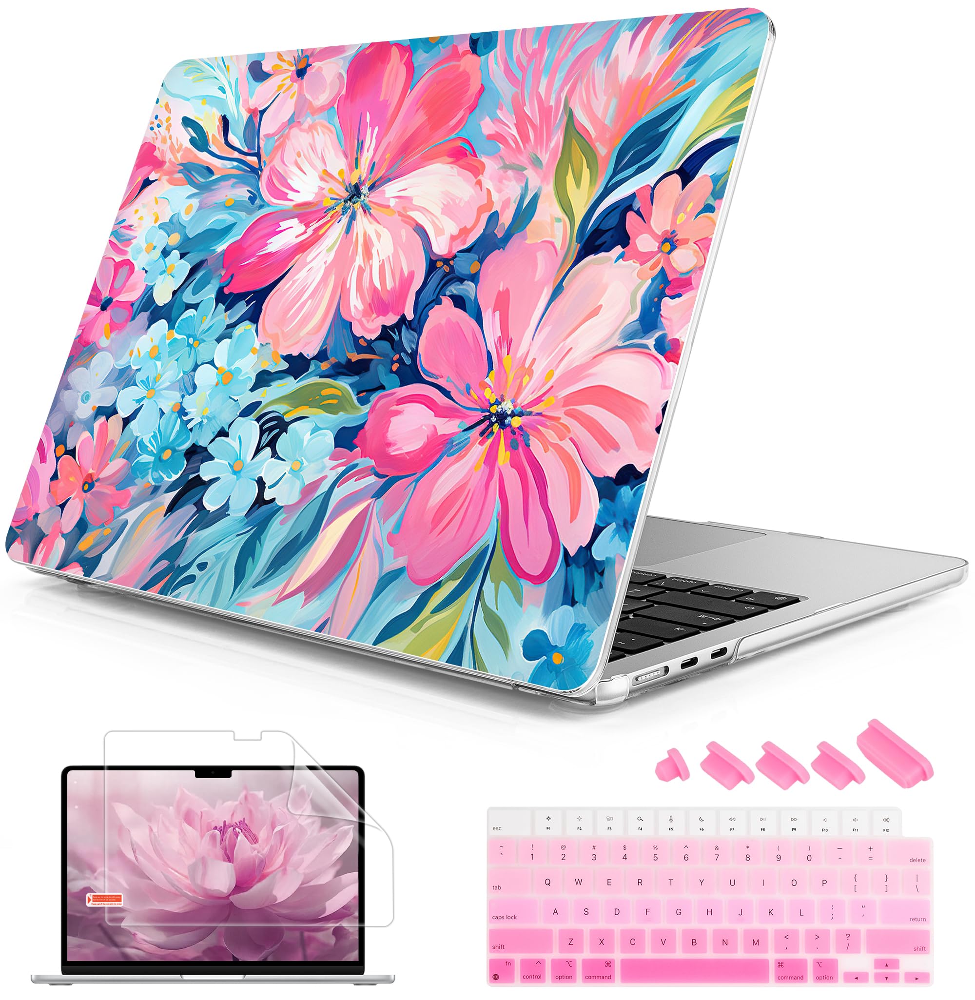 Mektron Case for 2026 MacBook Air 13-inch M5 Laptop A3449 with 13.6-inch Liquid Retina Display, 2025 2024 2022 M4/M3/M2 MacBook Air 13" Hard Shell Cover, Model A3240 A3113 A2681, Hand-Painted Flowers