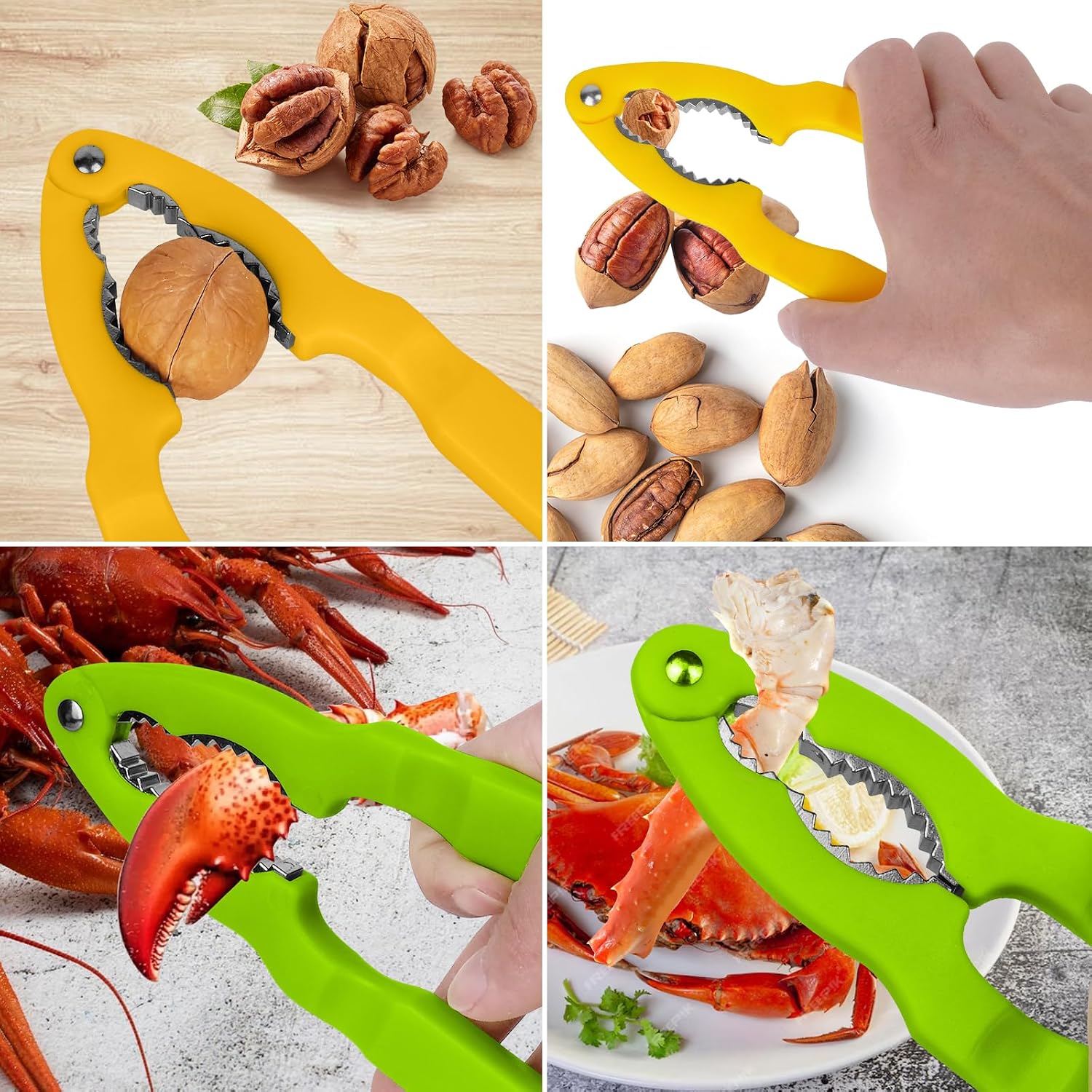 2 Packs Nut Cracker Tool Walnut Cracker Handy Nut Crackers for All Nuts Pecan Cracker for Walnuts Hazelnuts Almonds Crab Leg Lobster Seafood Shellers-Green+Yellow