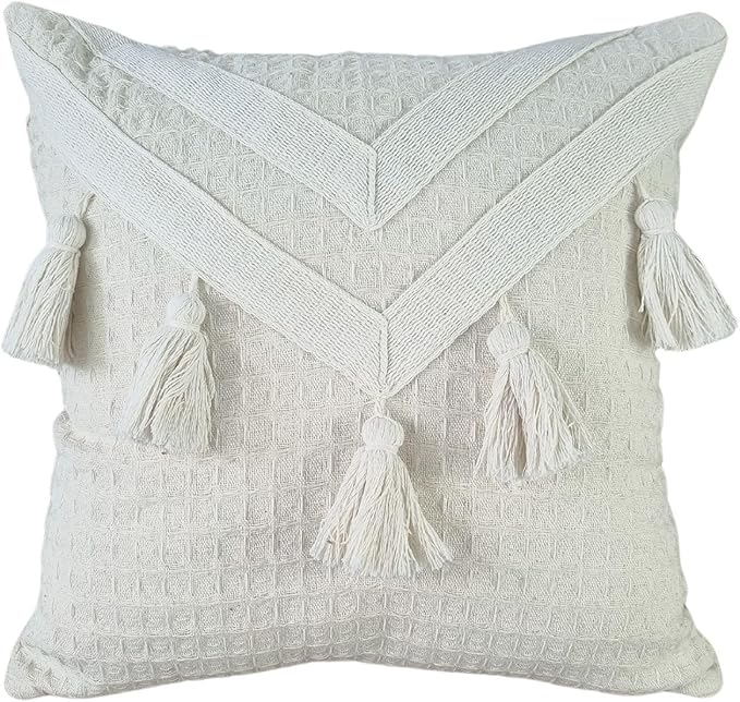 Capa de Almofada Algodão Nó Artesanal Boho Chic 45x45cm Cru