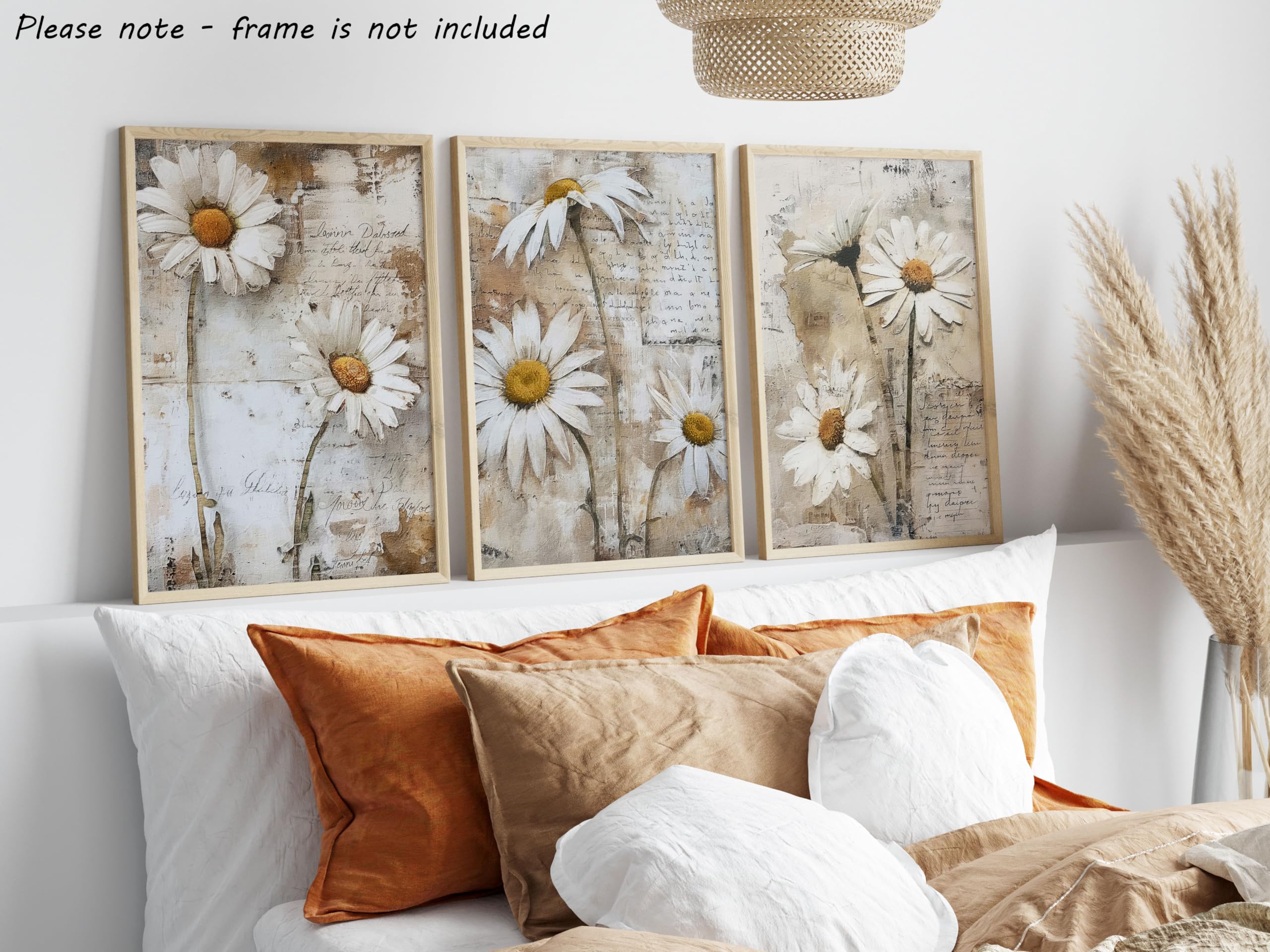 Rustic Daisies Wall Art Set of 3 Unframed Poster Prints, Botanical Style Abstract Art - Image 4
