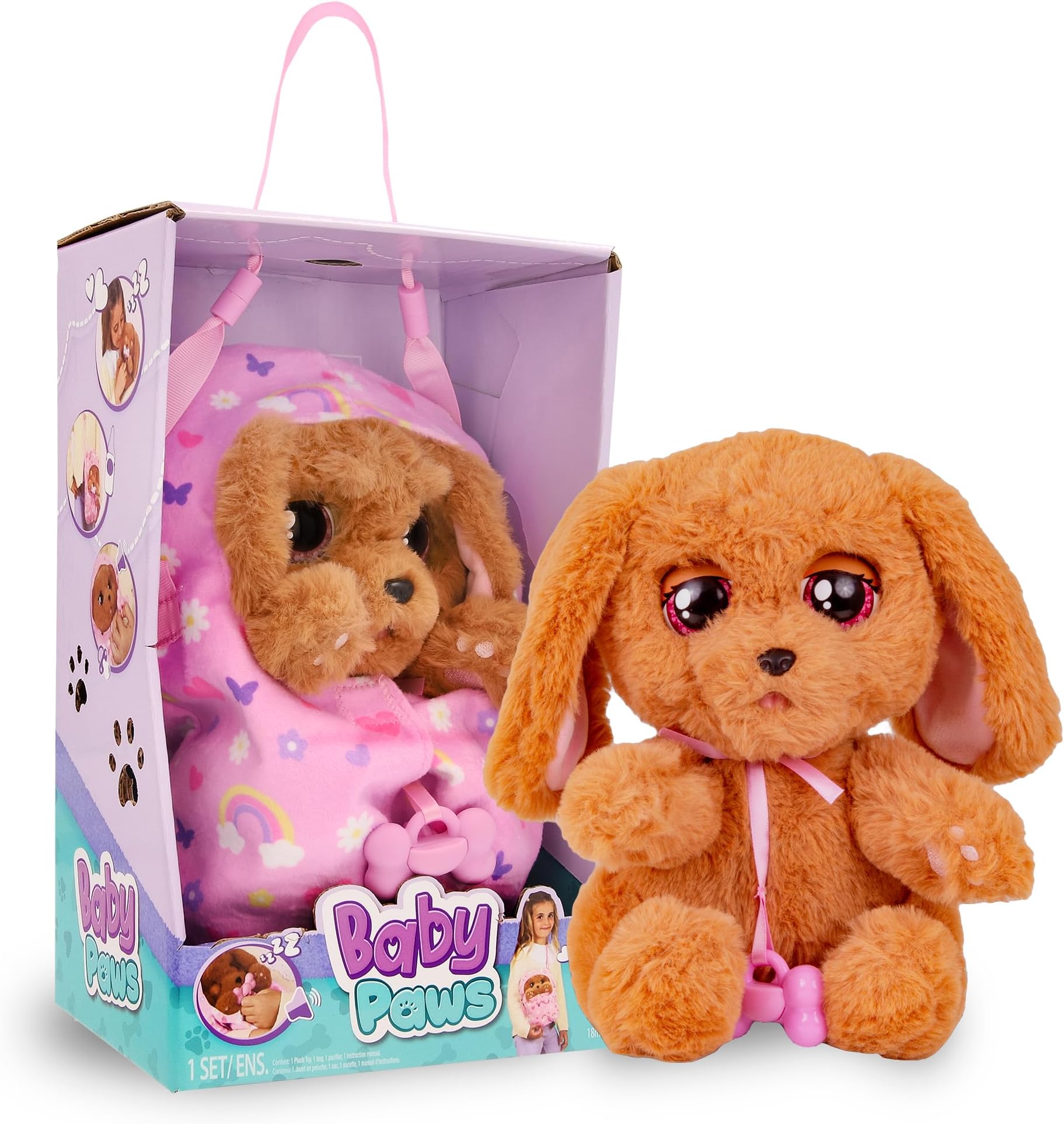 IMC Toys Baby Paws - Cocker Spaniel Puppy with Carrier | Soft and Cuddly Toy Puppy That Make 5 Adorable Sounds for Kids, Ages 4+