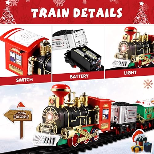 Miniatura 9 de Toddmomy Juego de tren de Navidad rompecabezas 3D para adultos y niños, kit de tren de Navidad con luces y sonidos, pistas de ferrocarril,