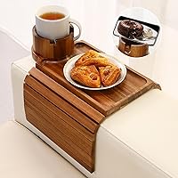 Vista 10 de Bandeja Portavasos para Sofá - Mesa de Brazo de Sofá 3 en 1 con Soporte Giratorio de 360° para Teléfono, Bandeja de Brazo de Sofá Plegable para Mesa