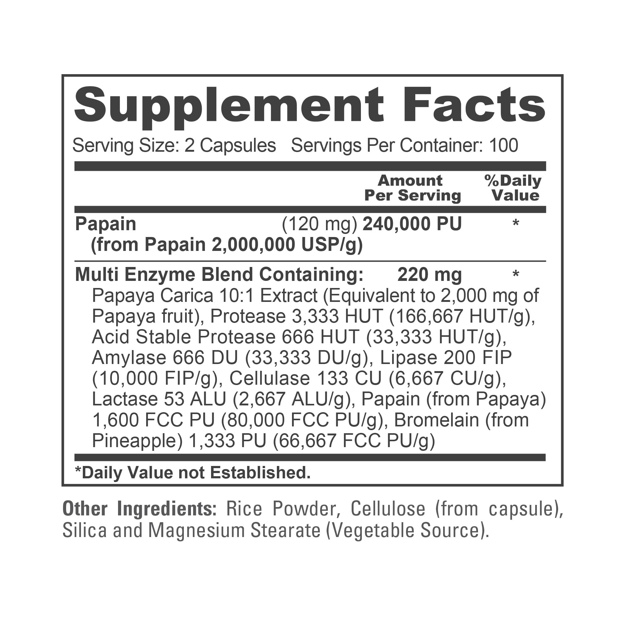 Papaya Enzyme 240,000 PU, Vegan, 200 Veg Capsules - 100 Servings — Amazon image 4