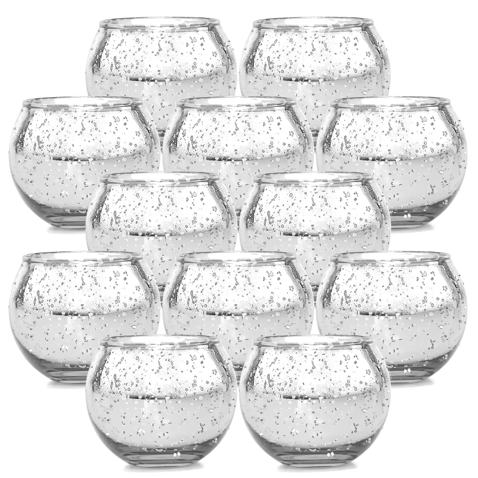 SIMDAO Portacandele in vetro, 12 pezzi, argento maculato Mercury, per feste di compleanno, decorazione per la casa