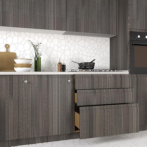 Miniatura 2 de VEELIKE Papel tapiz grueso de madera gris carbón, papel de contacto de madera para encimeras, papel de contacto de grano de madera impermeable para