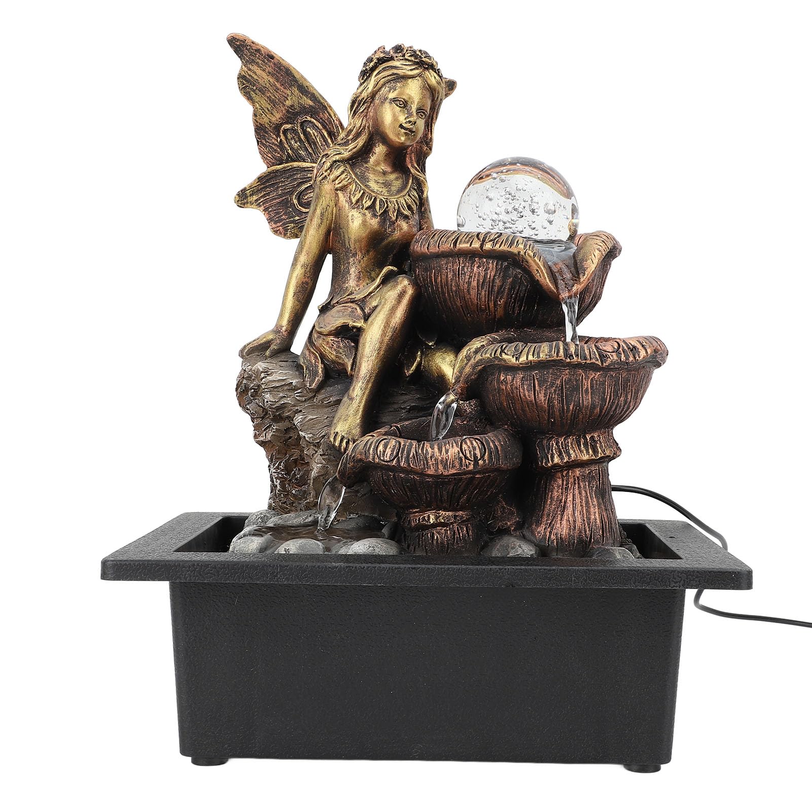 WALFRONT Table Fountain Calm Pump LED Light Desktop Waterfall Decoration for Living Room