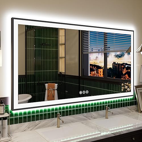 Vista 46 de 88x38 Large Light Bathroom Mirror - Backlit and Front Lighted LED Wall-Mounted Vanity Mirror Modern Rectangle Black Mirror, Dimmable, Anti-Fog