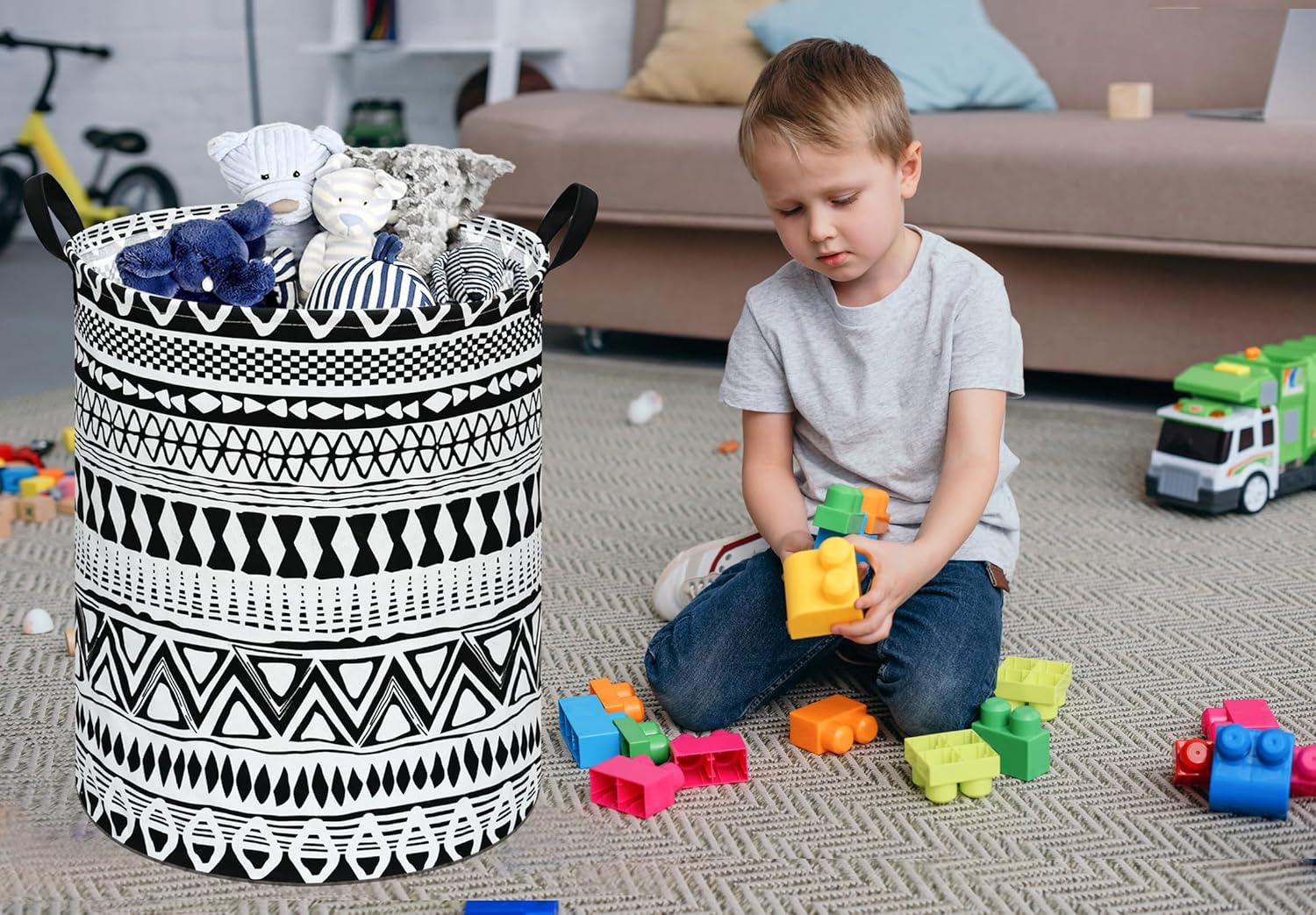 Round Laundry Hamper Storage Basket Fabric Material Storage Hamper Organization Basket, Storage Bin, Gift Box with Handles for Room