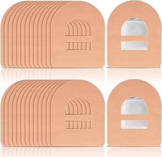 Nuanchu 50 Pieces Adhesive Patches Compatible with Omnipod 5 Shower Waterproof Pre-Cut Adhesive Overpatches with Strap Sweatproof Tape Continuous Glucose Monitor Protection(Beige)