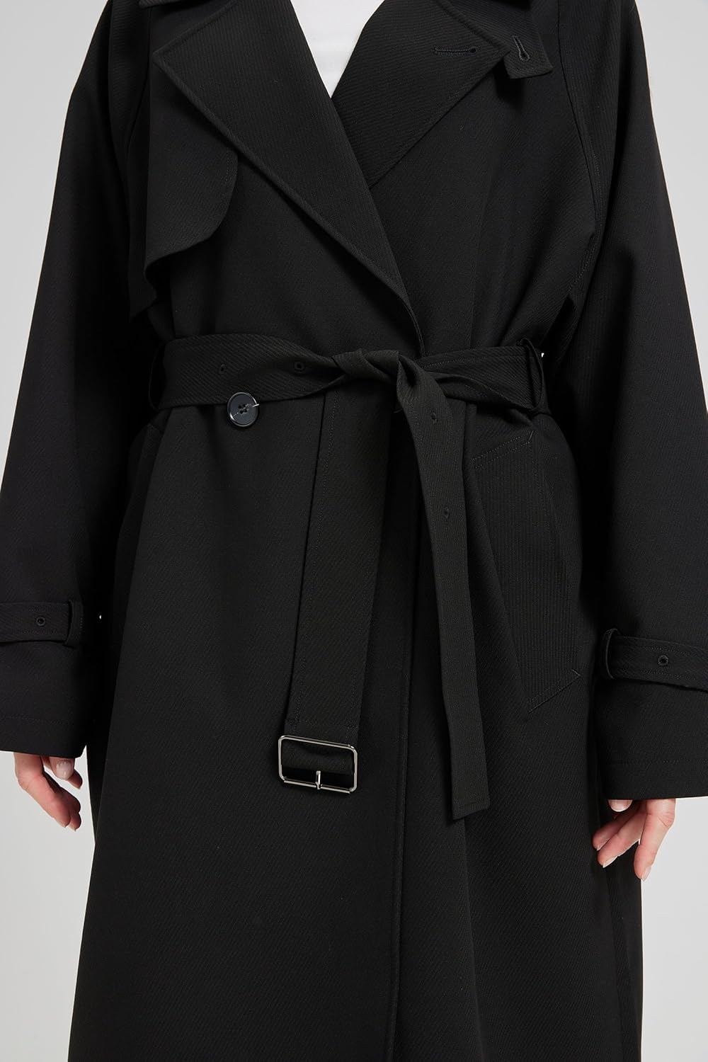 Womens Oversized Long Trench Coat Double Breated Lapel Overcoat With Belt