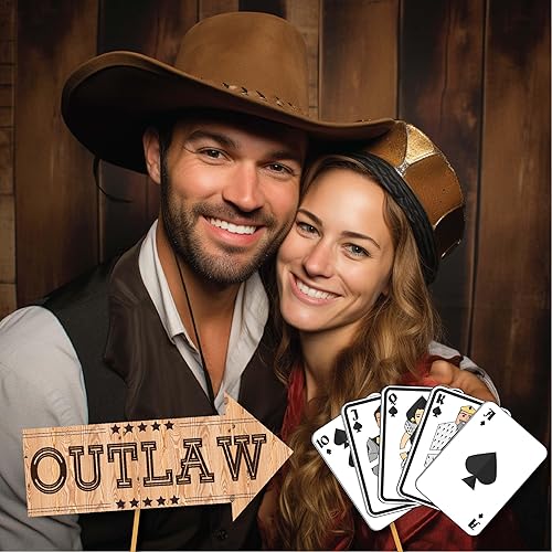 Miniatura 5 de Western Photo Booth Props - Kit de 41 piezas de accesorios para fotos con letrero de 8 x 10 pulgadas, 60 almohadillas adhesivas, 45 varillas,
