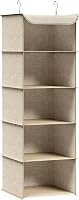 SONGMICS Organizador Armario, Bolsa Colgante de Armario, Plegable, Ahorro de Espacio, con Ganchos Metálicos, Refuerzo de Bambú, Patrón de Lino, Beige Arena RCH005Y01