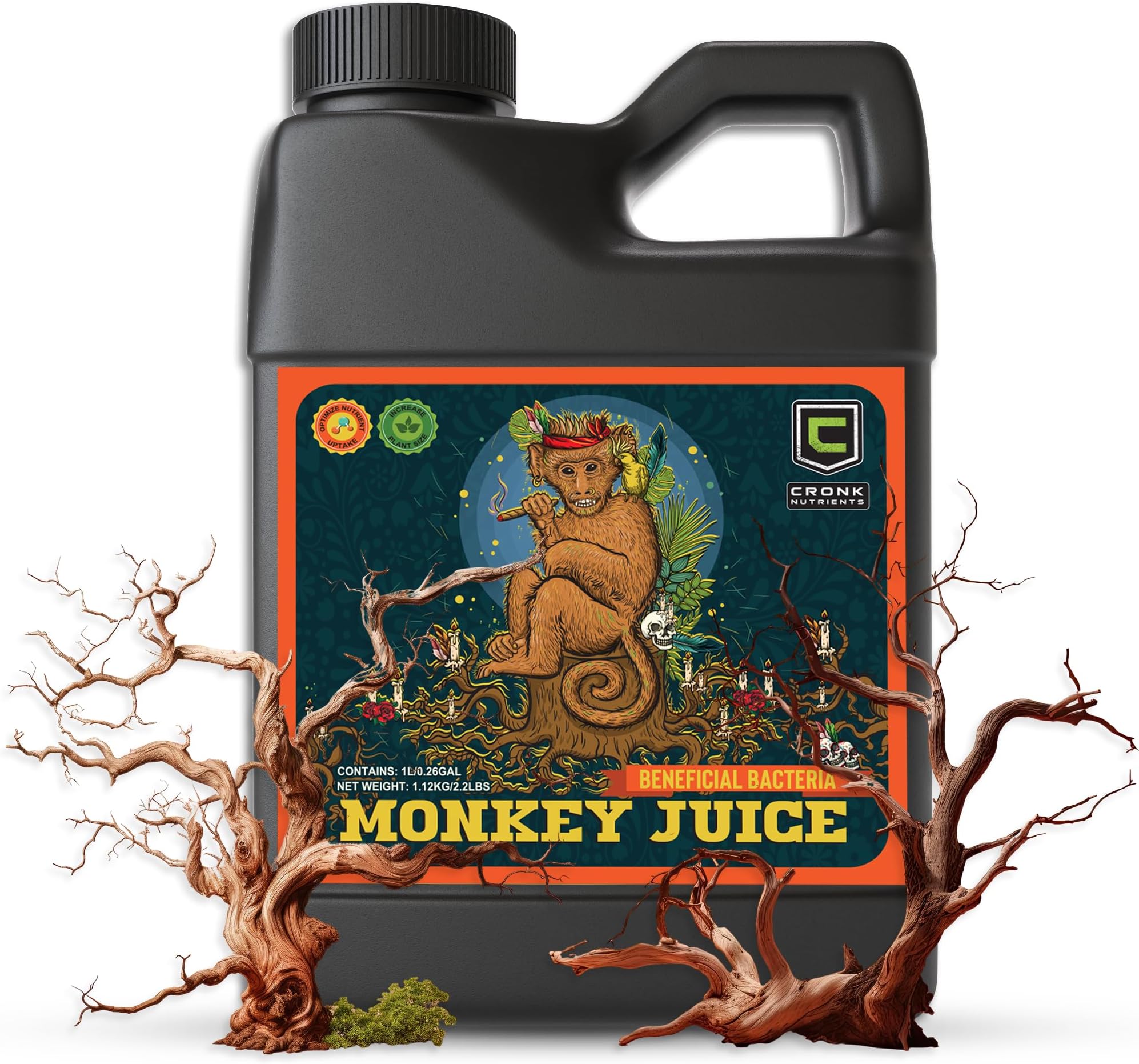 Cronk Nutrients Monkey Juice – Bacillus Root Inoculant – Organic Solution to Increase Your Plants Health – Root Mass Enhancer for Plant Growth and Flowering Boost, 1L