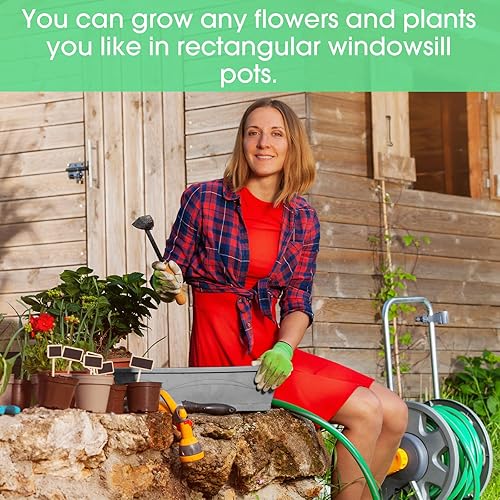 Miniatura 5 de Beeveer 10 macetas rectangulares de 20 pulgadas con platillo y 3 estantes colgantes de plástico para ventana, macetas para suculentas, cactus,