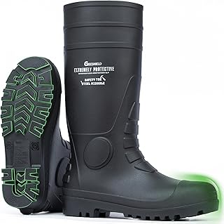 Men's Rain Boots Steel Toe PVC Rubber Boots - Waterproof Slip-Resistant Garden Fishing Outdoor Knee High Work Boots for Construction, Agriculture, Industrial & Heavy Duty, Size 7-14