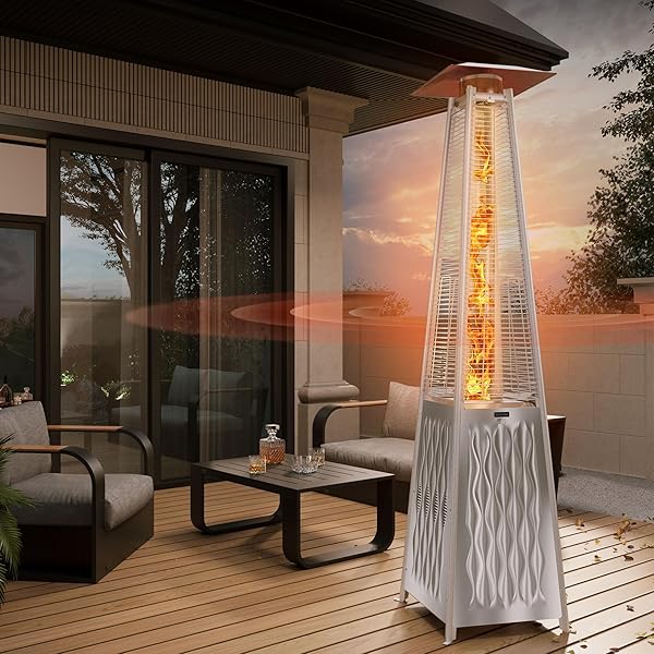 EAST OAK 48,000 BTU Pyramid Patio Heater, Outdoor Patio Heater All Stainless Steel With Wheels, Quartz Glass Tube Propane Heater for Commercial & Residential, Triple Protection System, 2025 Upgrade