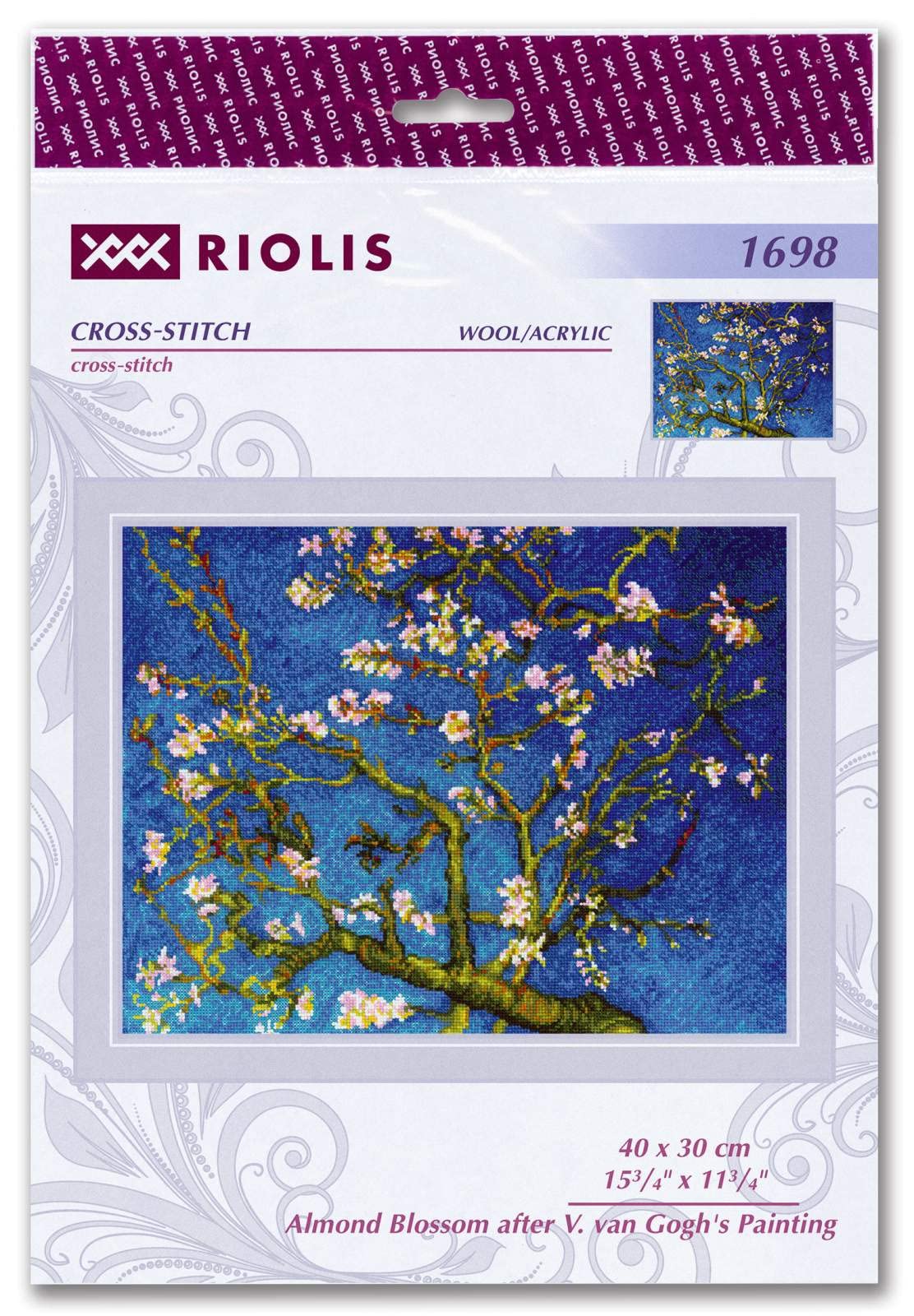 RIOLIS Counted Cross Stitch Kit 40x30 - Almond Blossom Painting (14 Count)'