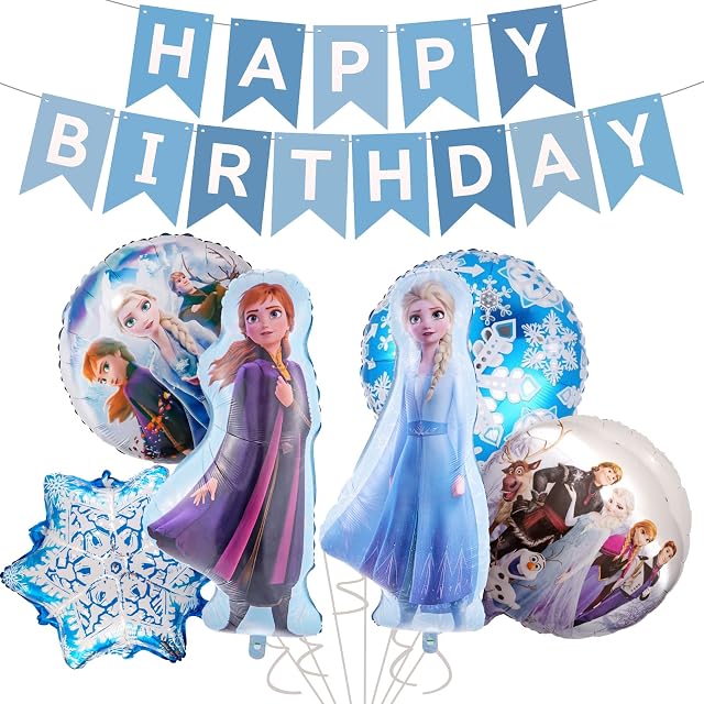 CHUKUA Frozen Party Decorations Girls - Frozen Balloons Birthday Decorations Elsa Princess Happy Birthday Banner Frozen Party Foil Balloons for Elsa Party Supplies Kids Birthday Theme Decoration