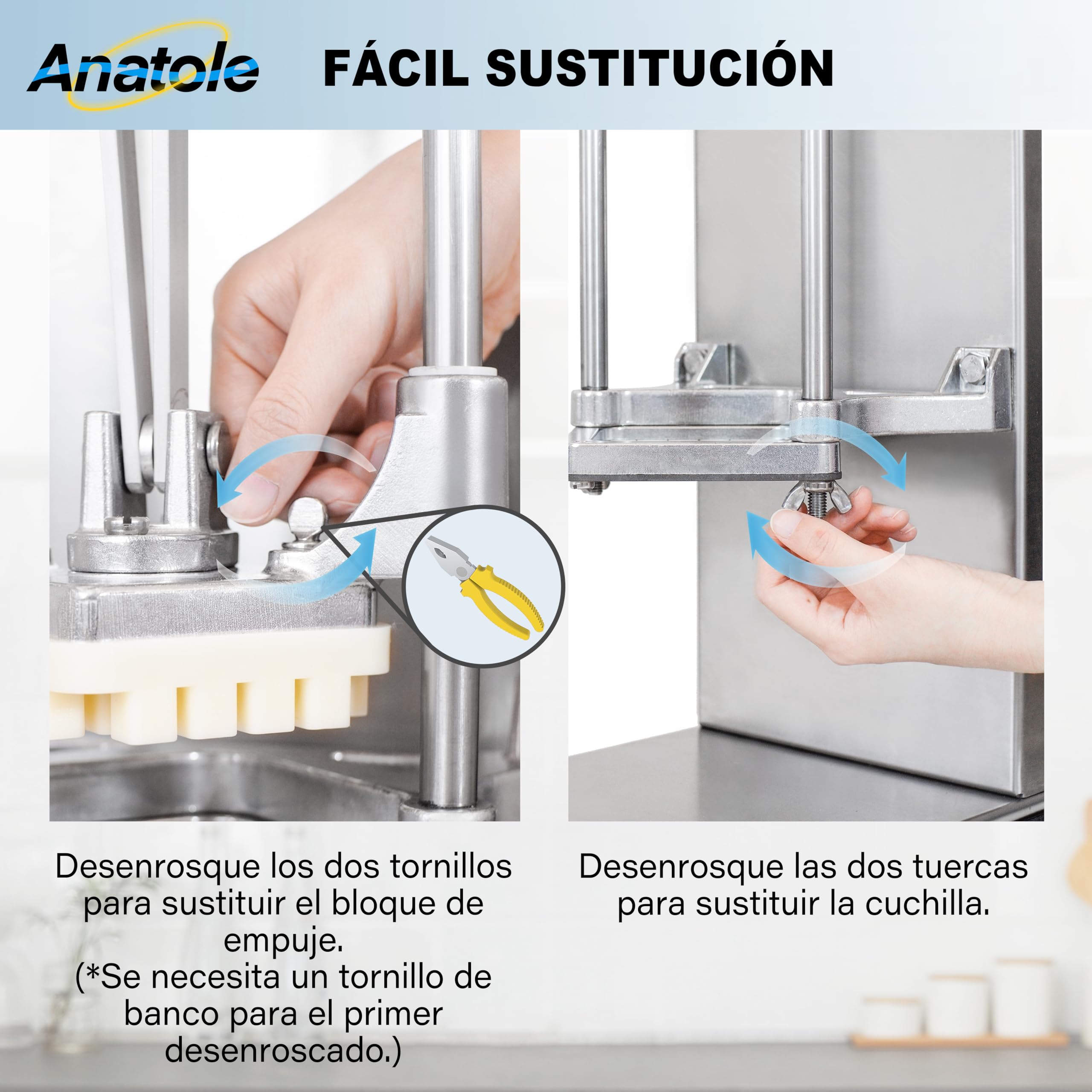 Anatole Cortador de Patatas Fritas Profesional Vertical con Cuchillas de 6mm 9mm 13mm Acero Inoxidable Cortadora de Verduras Frutas Manual Multifuncional para Cebollas Zanahorias Pepinos