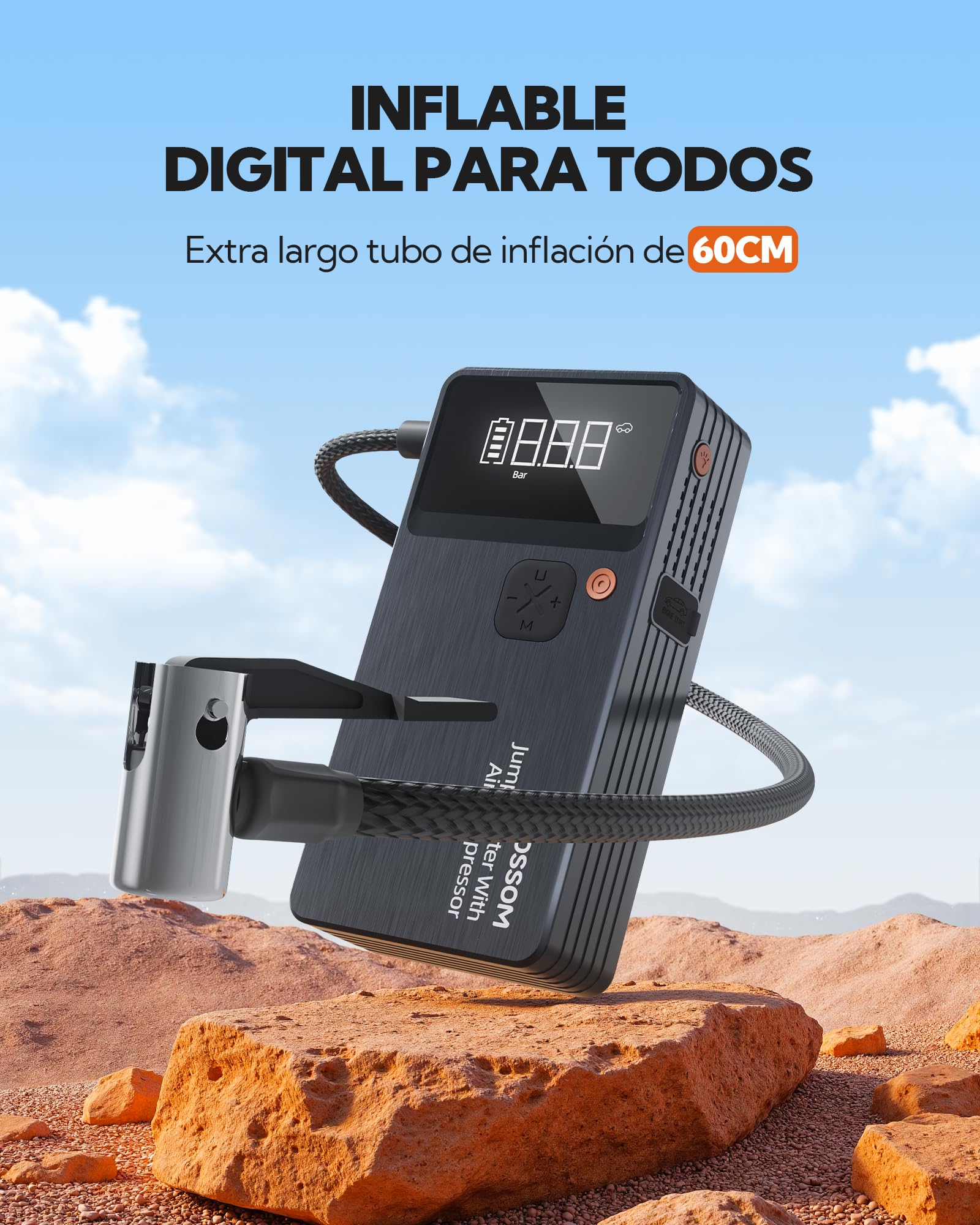 Arrancador de Baterías de Coche,Booster para Coche con Compresor de Aire Portátil 7en1,Arranque de Batería con Inflador para vehículo de 12000 mAh,Kit de Emergencia del Conductor con Linterna LED
