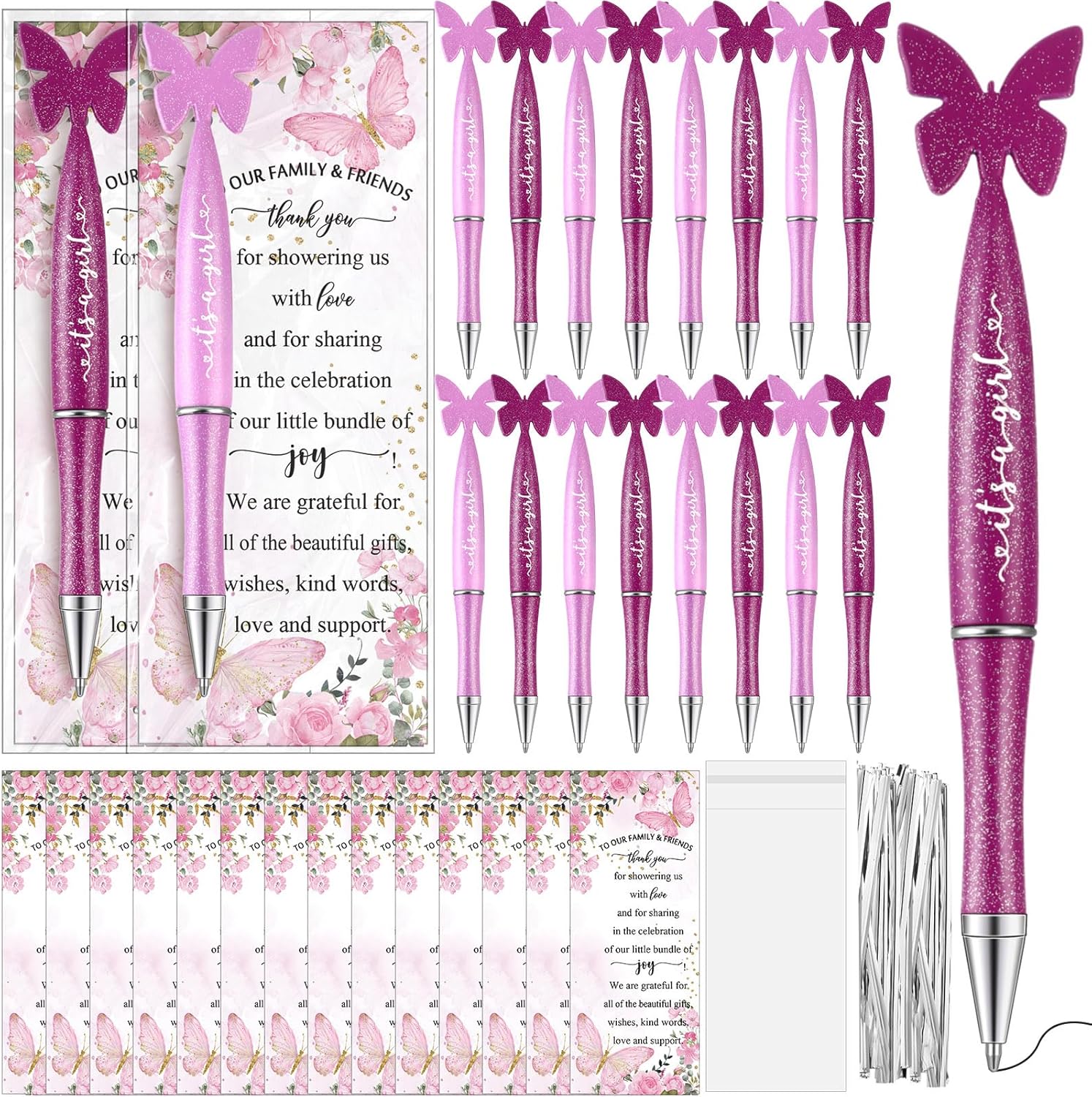 Spakon 60 Set Butterfly Favors for Guest Butterfly Ballpoint Pens Thanks You Cards Gifts Bulk for Souvenirs Prizes Wedding Party Favors(Purple)