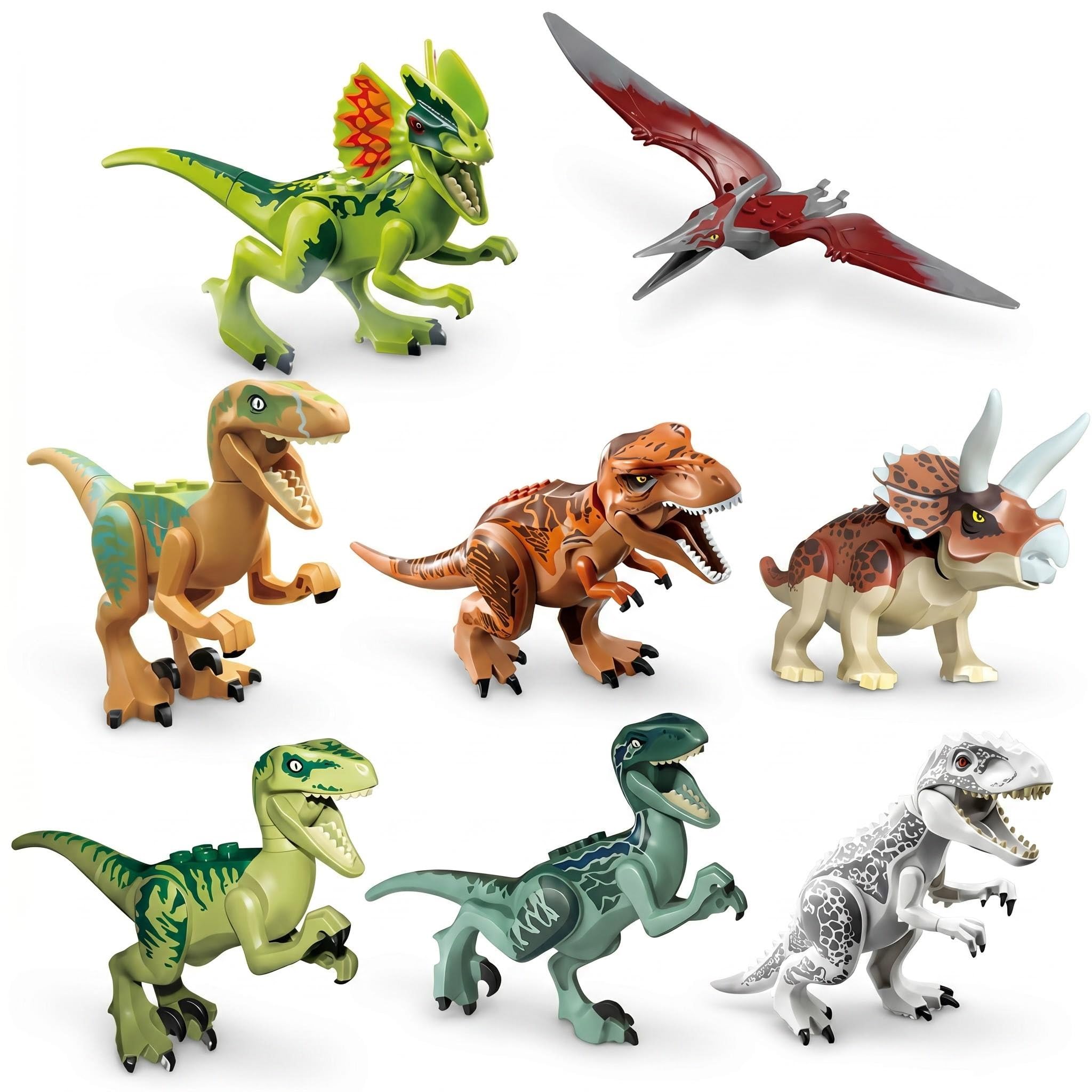 Mtbricey 8 Piece Dinosaur Building Models Articulated Mechanical DIY Set T-Rex & Triceratops Desktop Ornaments Reusable Palm Sized Reusable ABS Plastic Collectible Gadgets