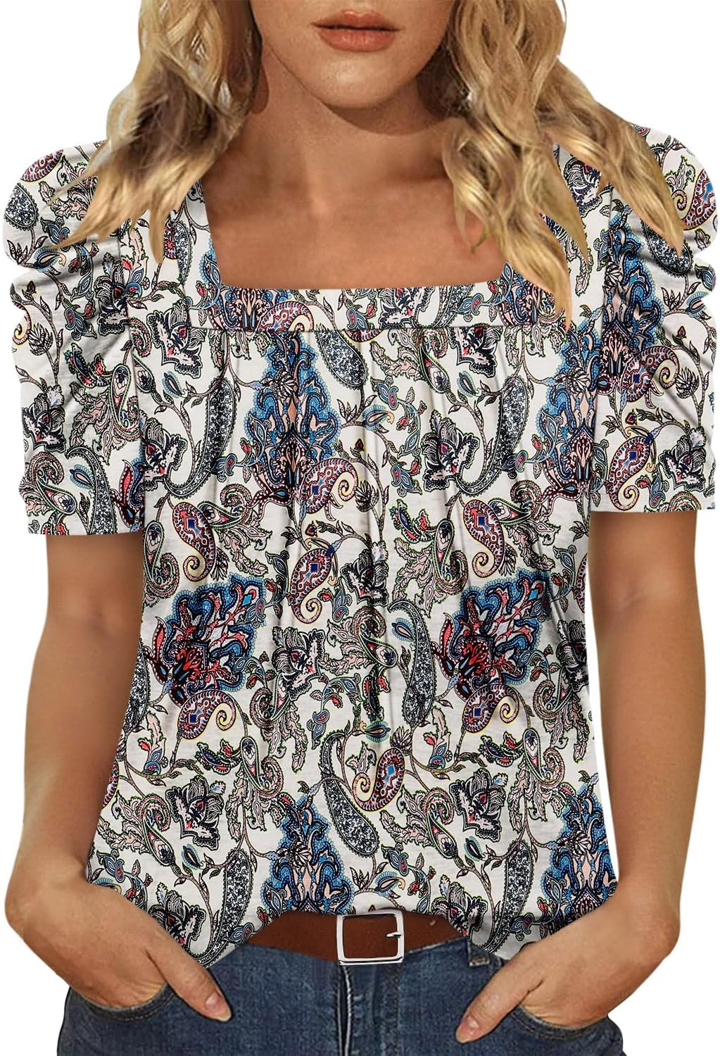 CRAZY GRID Womens Trendy Summer Tops Puff Sleeve Loose Fit Shirts Dressy Casual Blouses - Image 2